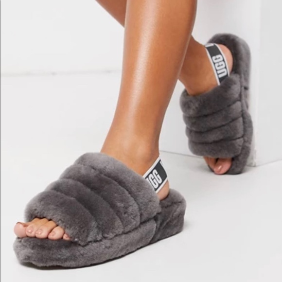 ugg fluff yeah slide charcoal